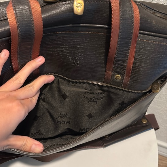 MCM Black Leather Briefcase-Style Backpack with Brown Handles - Picture 10 of 16